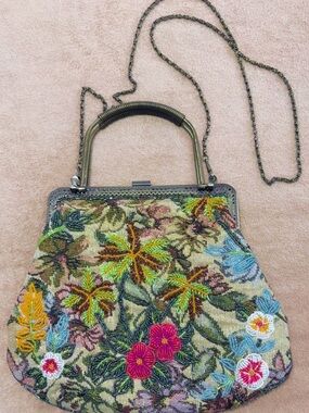 Beaded Floral Embroidered Clutch - Multicolor